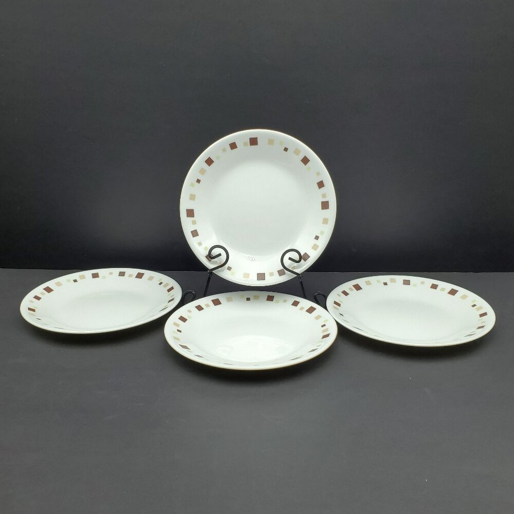 Corelle Geometric Bread Plates Brown Tan Checks Squares Dessert Appetizer Plates
